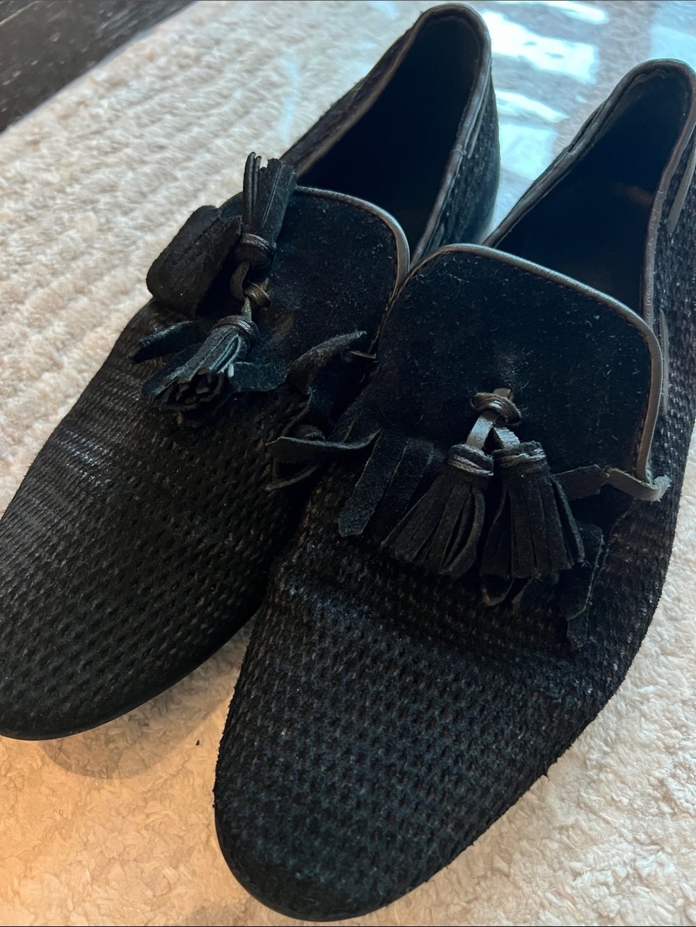 Zara Black Textured Tassel Loafers for Men